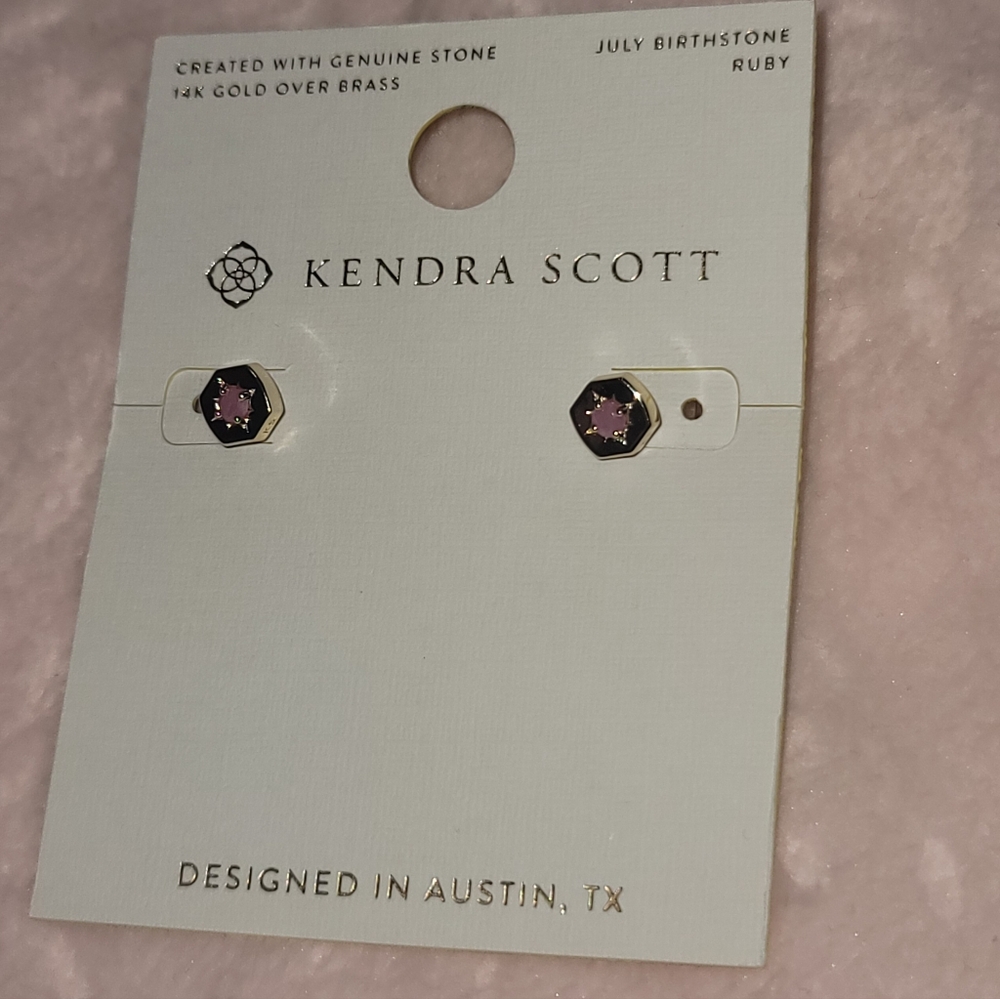 NWT Kendra Scott Pink Hexagon Stud Earrings - July Birthstone